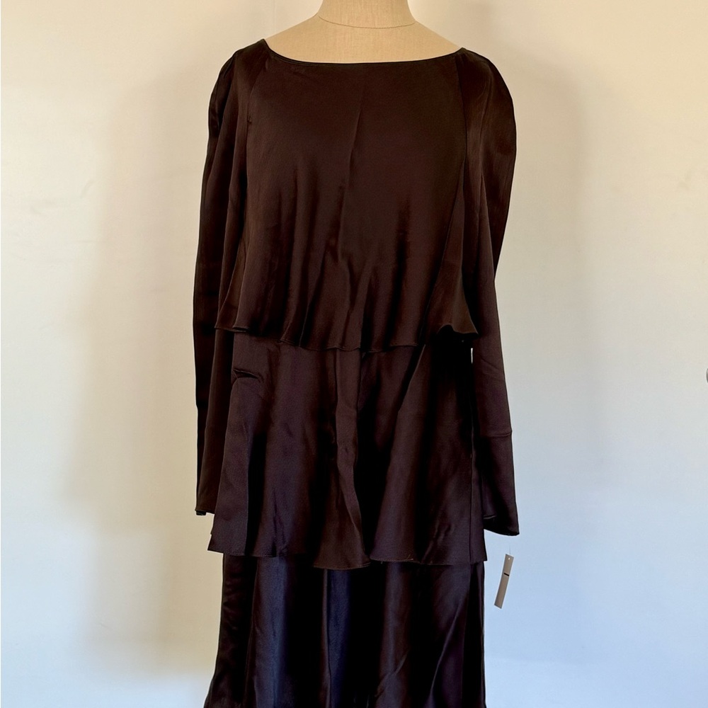 Elegant Genny by Gianni Versace Chocolate Brown Tiered Silk Cocktail Dress